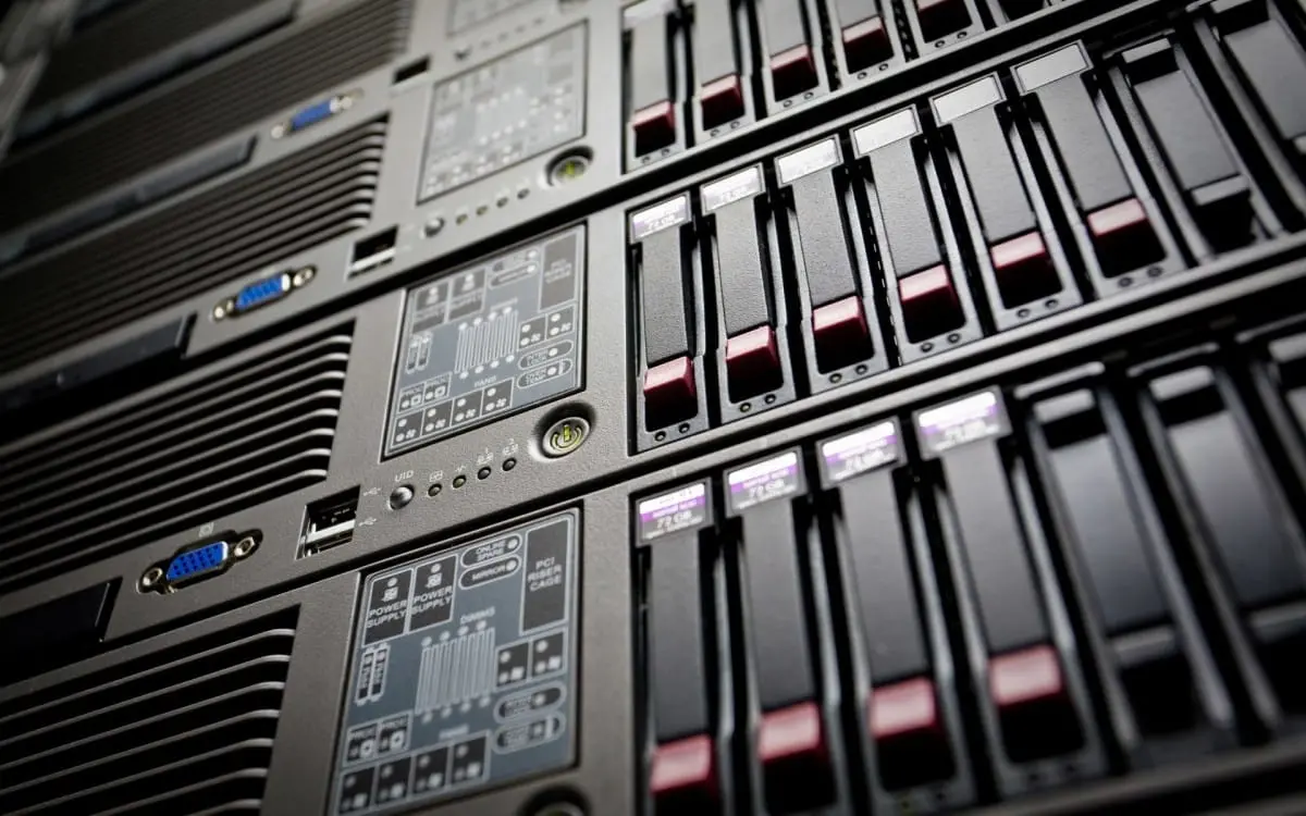 Drive bays on the front of a rack server