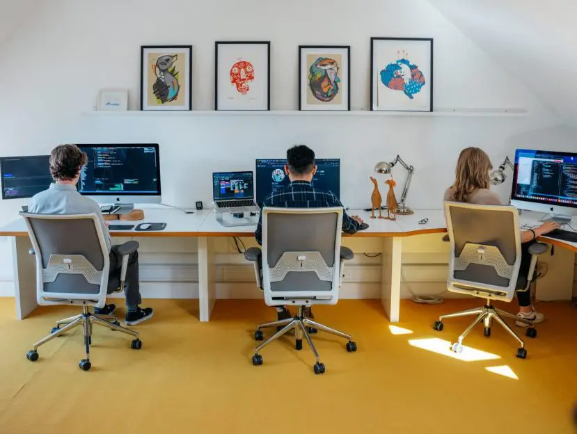 Three Maverick Labs developers working at their desks